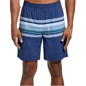 NEW Kirkland Signature Men's XXL Swim Shorts Navy Striped Stretch Fabric